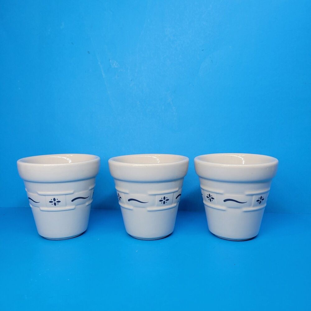 Longaberger Traditions Heritage Green Set OF 3 White Green 3" Flower Pots VGC